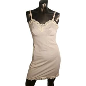 Vintage Sears Pink Nylon Slip Dress Short 32 Lace Fairycore Coquette Balletcore